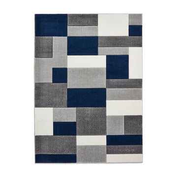 Matrix MT61 Modern Geometric Blocks Carved Soft Textured Easy-Care Durable Polypropylene Short Pile Grey/Navy/Cream Rug-Think Rugs-Rug Love - The Most Loved Rug Store